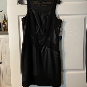 Black faux leather and fabric dress